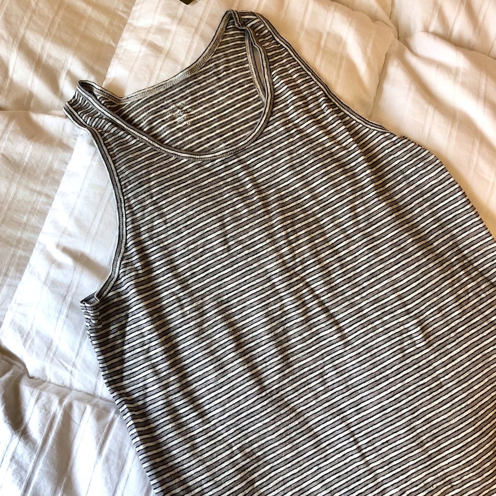 NWT J. Crew | Grey & White Linen Striped Tank Top